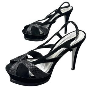 Bebe Y2K Black Snake Suede Slingback Platform Stiletto Peep Toe Shoe Women 10B